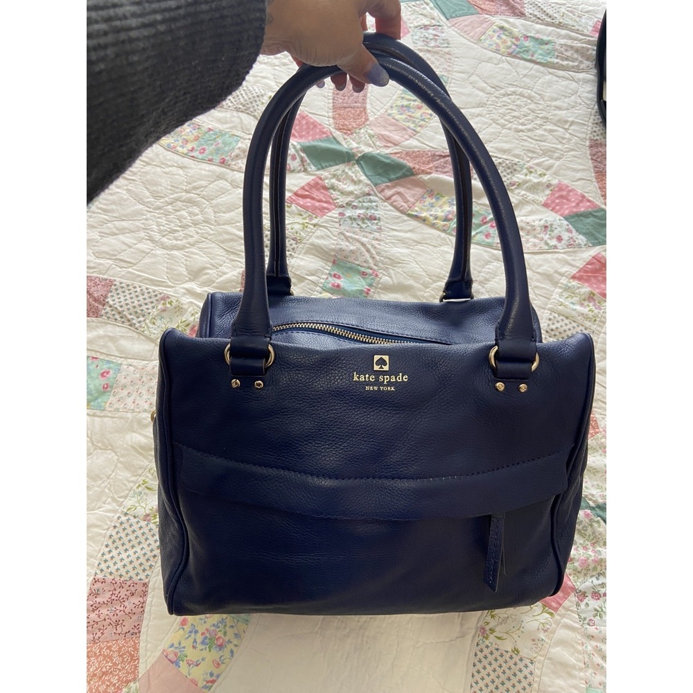 Kate Spade Satchel Bag Grant Park Shelby Genuine Leather Large Navy